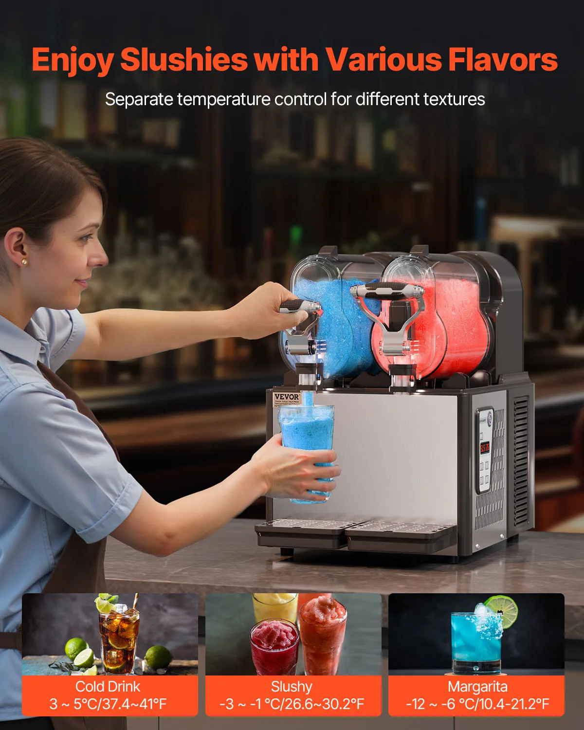 VEVOR Commercial Slushy Machine, 3Lx2 Double Tank Frozen Drink Machine, Stainless Steel Margarita Smoothie Frozen Drink Maker 3