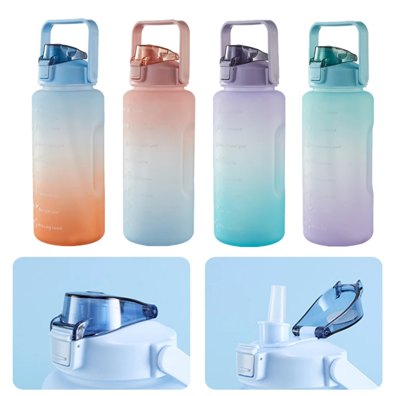 2L Large Capacity Water Bottle with Straw Girls Cute Outdoor Sport