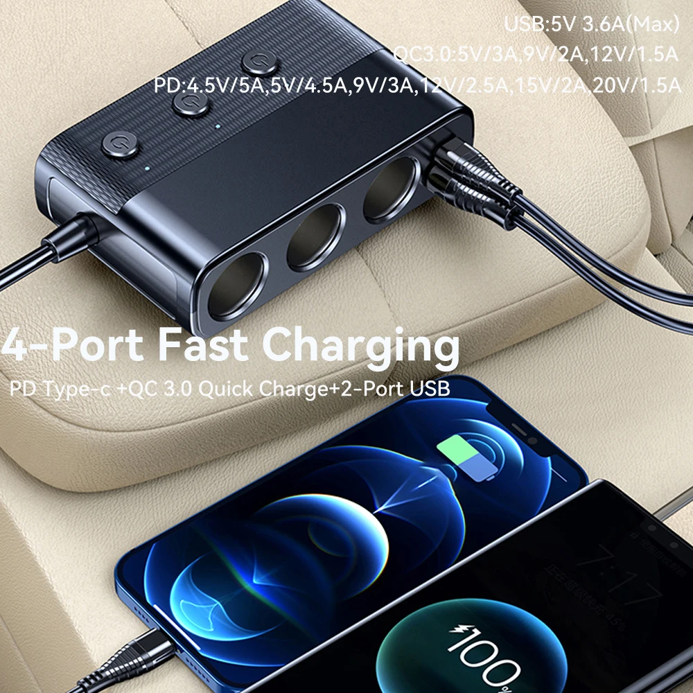 VR κ ڵ   й, PD/QC 3.0 , 3  ڵ ,    ġ, 128W, 12V, 24V