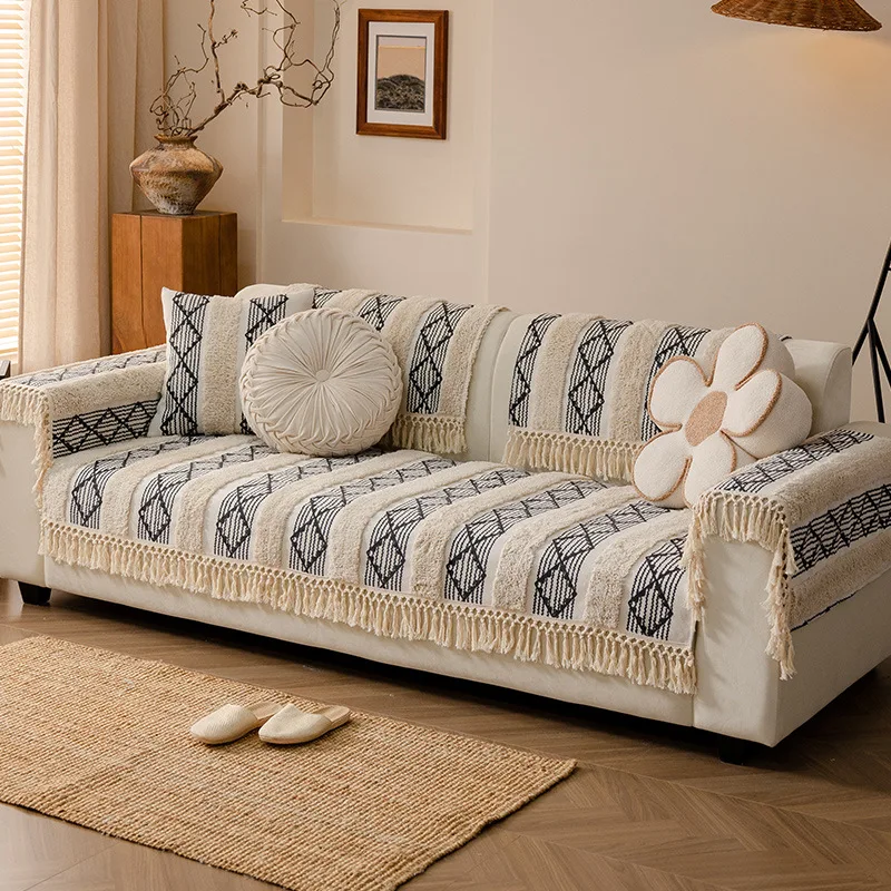 Old Coarse Cotton and Linen Sofa Cushion Four Seasons Universal Thickened Linen Seat Pad Anti-Cat Scratch Inn Sofa Cover 2