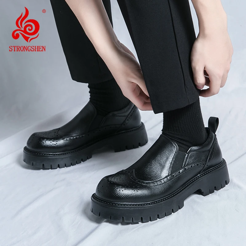 STRONGSHEN Men Leather Shoes Formal Business Thick Soled Oxford Shoes Luxury Men Dress Casual Leather Wedding Party