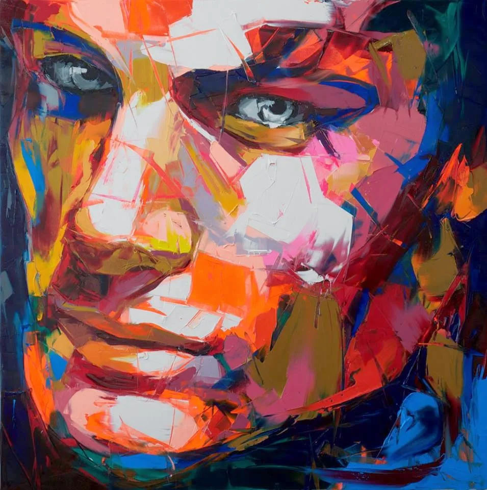 

Francoise Nielly Hand Painted on Canvas Face Portrait Painting Square Pop Wall Art Home Decor