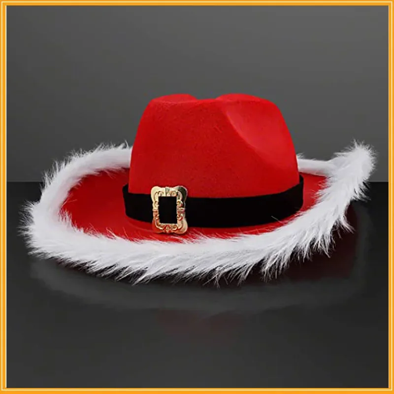Christmas Party Cowboy Feather Hats Artificial Burrs Jazz Santa Hats Western Carnival Holiday Props Party Decorations