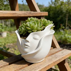 Elegant Resin Portrait Face Pot - Modern Aesthetic Desk & Home Decor (Xp - 33bai)