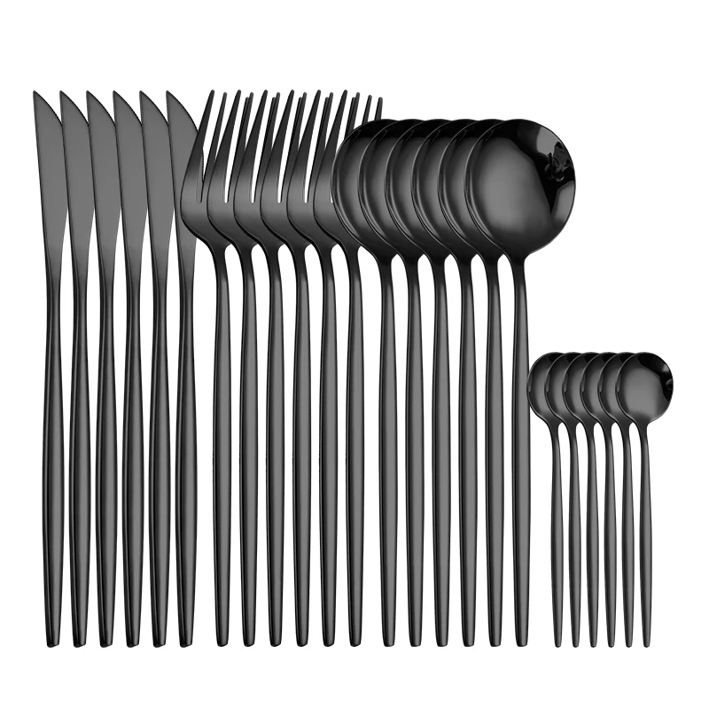 Cutlery Set Western Style Cutlery Set Picnic Cutlery Set Stainless Steel Cutlery Set Picnic Tableware Camping Cutlery Set Tableware Black Silverware Cutlery Set 304 Stainless Steel Luxury Dinnerware Home Fork Spoon Knife Kitchen Dinner Set