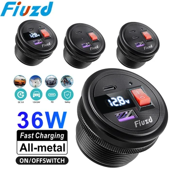 Quick Charge 3.0 USB Car Charger Socket Digital Display Voltmeter USB Charger Socket with ON-OFF Switch for Car Motorcycle ATV 1