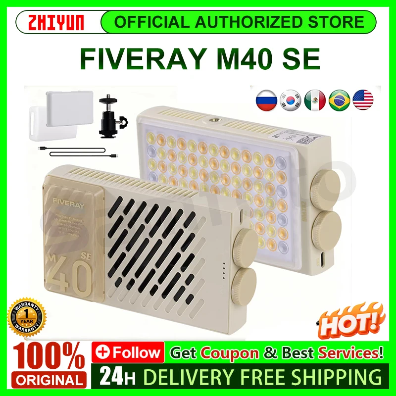 새로운 ZHIYUN FIVERAY M40 SE 40W 휴대용 LED 비디오 조명 바이컬러 2700K-8500K 사진 촬영용 조명, 브이로그 라이브 스트리밍용