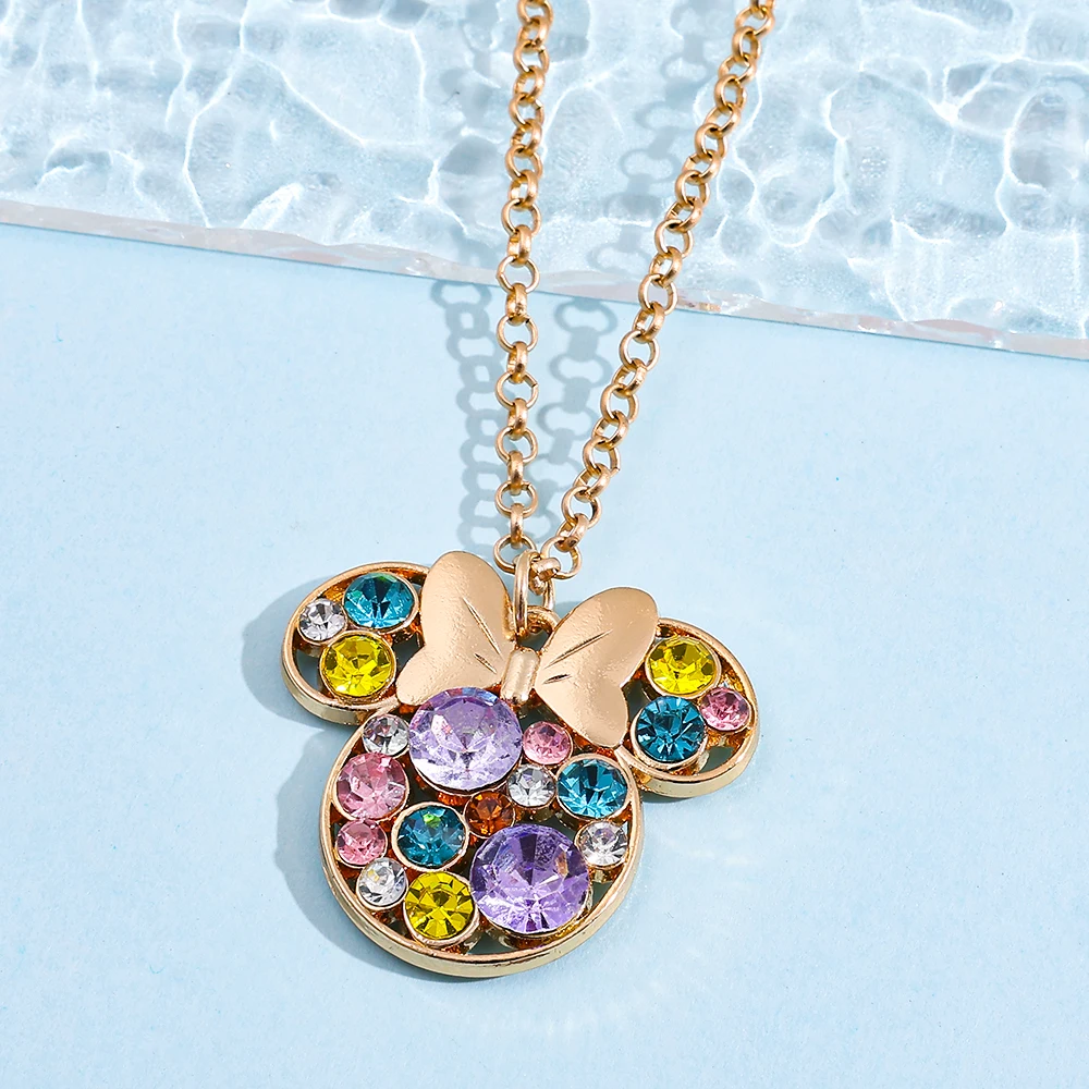 Disney Cartoon Rhinestone Mickey Minnie Mouse Head Pendant