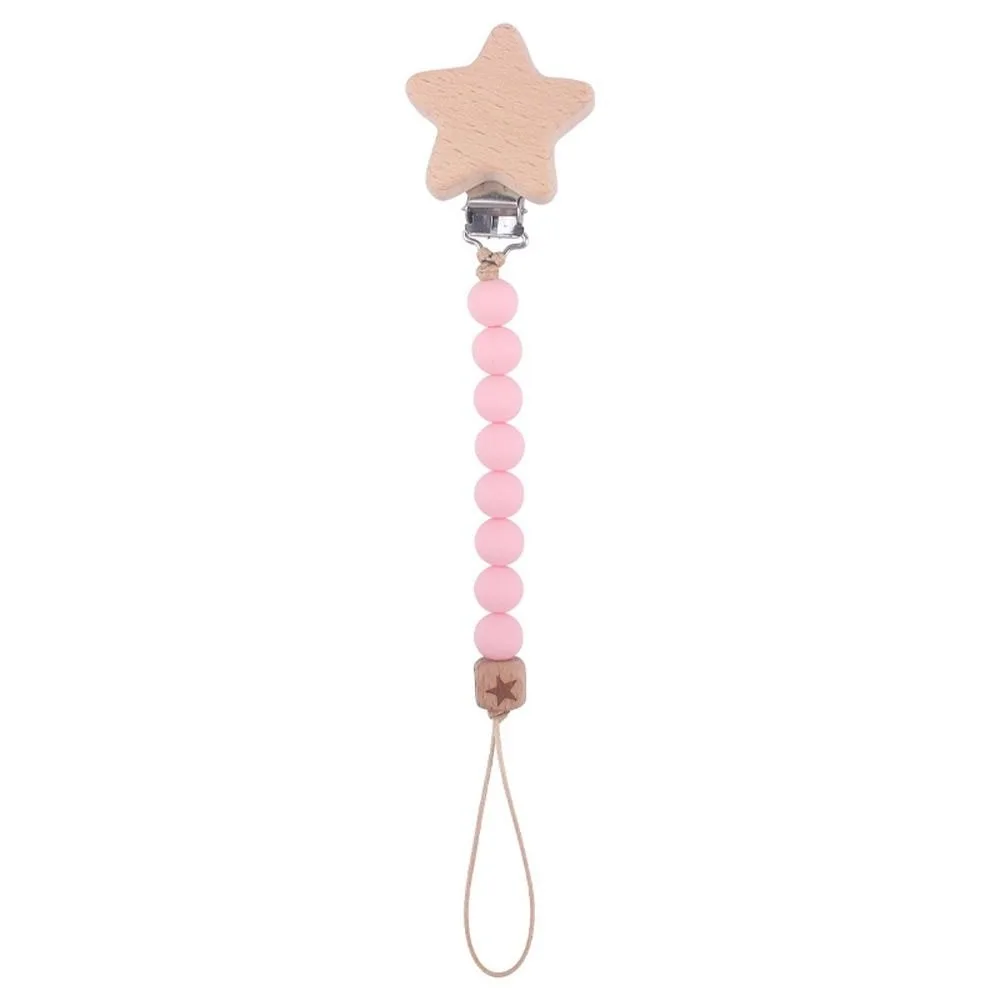 Holder Leash Safety Silicone Star Anti-drop Wooden Food Grade Baby Pacifier Chain Pacifier Clips Chains Molar Chain Lanyard