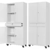 Metal Garage Storage Cabinet w/ Wheels,72“ Rolling Tool Cabinet w/ 4 Door Lock-Adjustable Shelves and Drawer (White with Wheels) 1