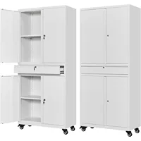 Metal Garage Storage Cabinet w/ Wheels,72“ Rolling Tool Cabinet w/ 4 Door Lock-Adjustable Shelves and Drawer (White with Wheels) 1