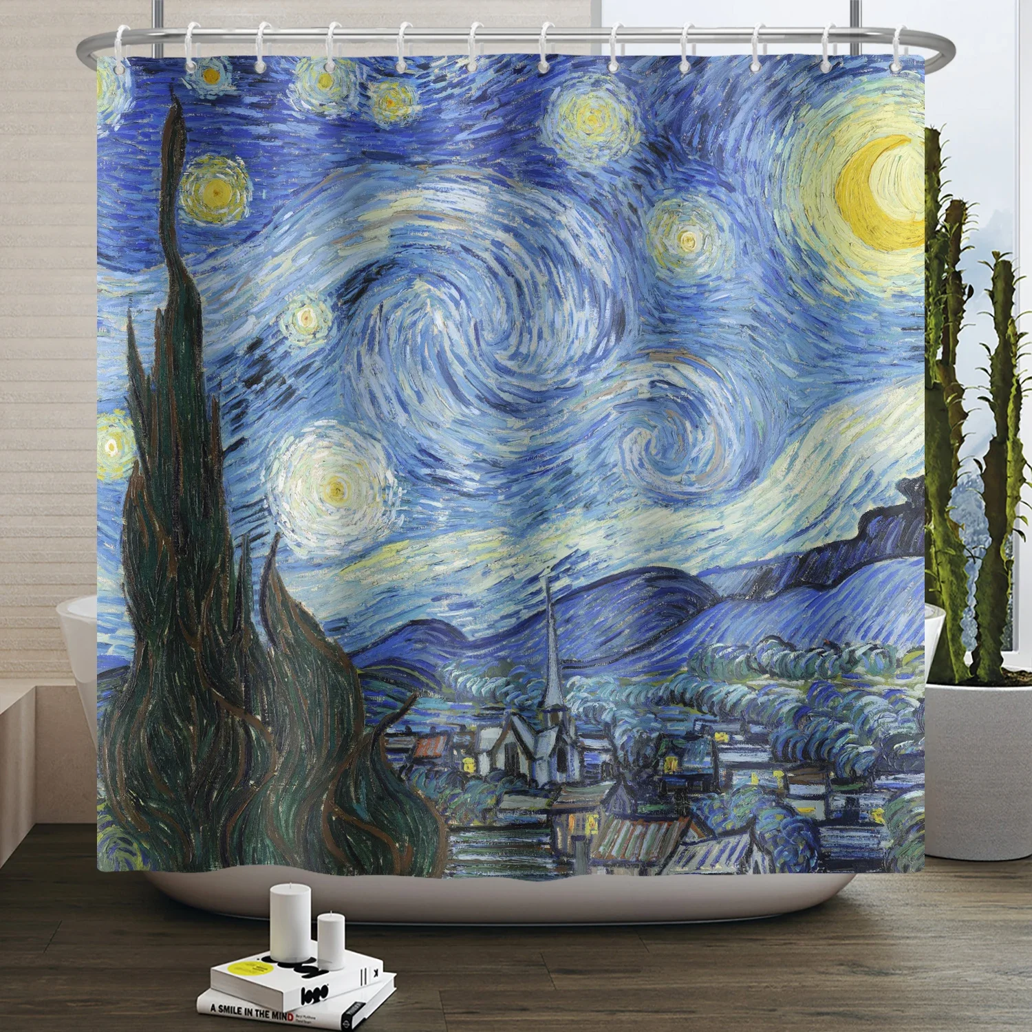 Van Gogh Abstract Art Oil Painting Shower Curtain Starry Night Scenery Bathroom Curtain Flower Tree Waterproof Bathtub Curtain 5