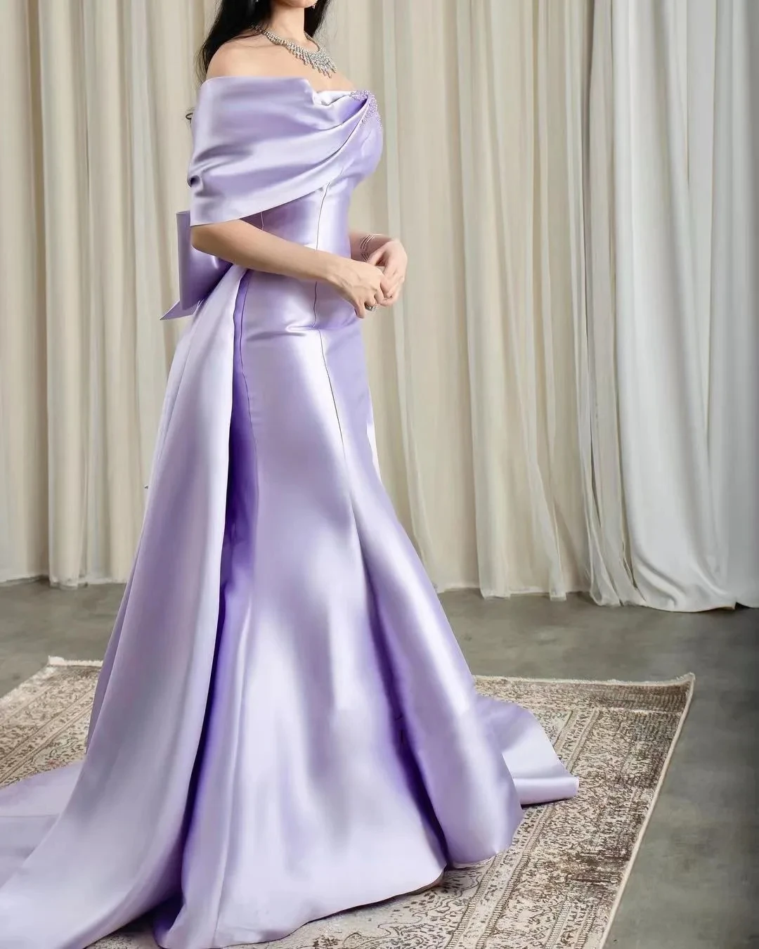 Mermaid Formal Evening Dresses Side Split One Shoulder Pleat Satin Beaded Special occasion Dress Prom Party Gown main image 0