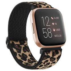 Elastic Nylon Adjustable Watch Strap - Versatile Wristband Bracelet - Versa SE (Leopard print)