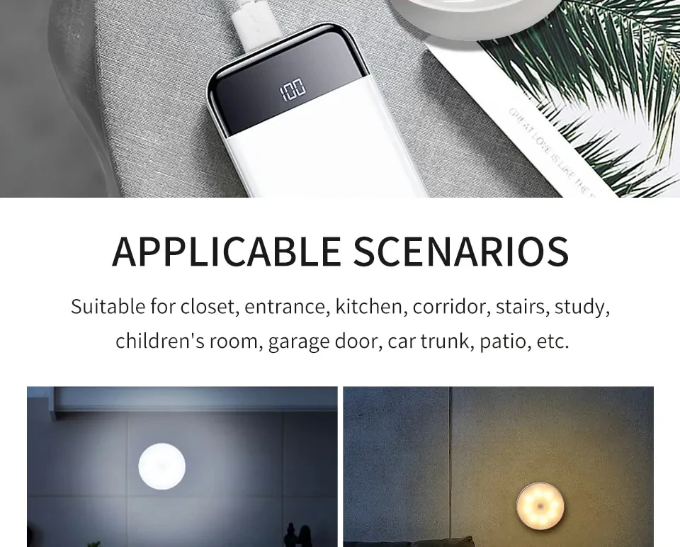 PIR Motion Sensor LED Night Light USB Rechargeable Bedroom Night Lamp Kitchen Cabinet Wardrobe Lamp Stairs Hallway Closet Lights