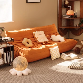 Double Caterpillar Suede Sofa Small Apartment Trendy Bedroom Single Lounging Area Lazy Living Room Tatami Inspired Cozy Design