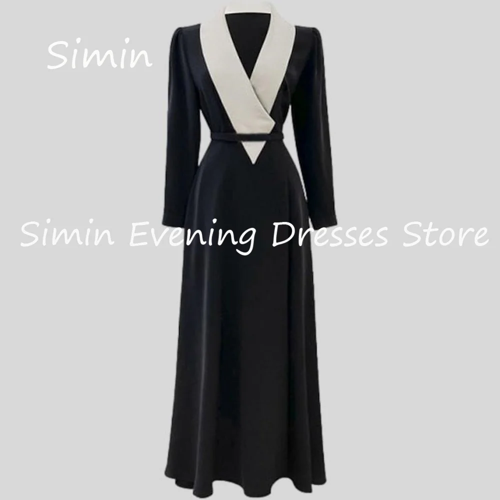 

Simin Satin A-line V-neck Ruffle Saudi Formal Prom Gown Ankle-length Arab Evening Elegant Party dresses for women 2023