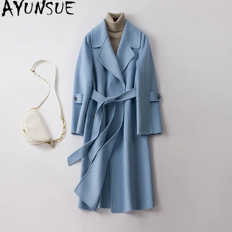 

AYUNSUE 100% Wool Jackets for Women 2023 New Fashion Slim Long Coat Double-sided Woolen Jacket Elegant Clothing Jaqueta Feminina
