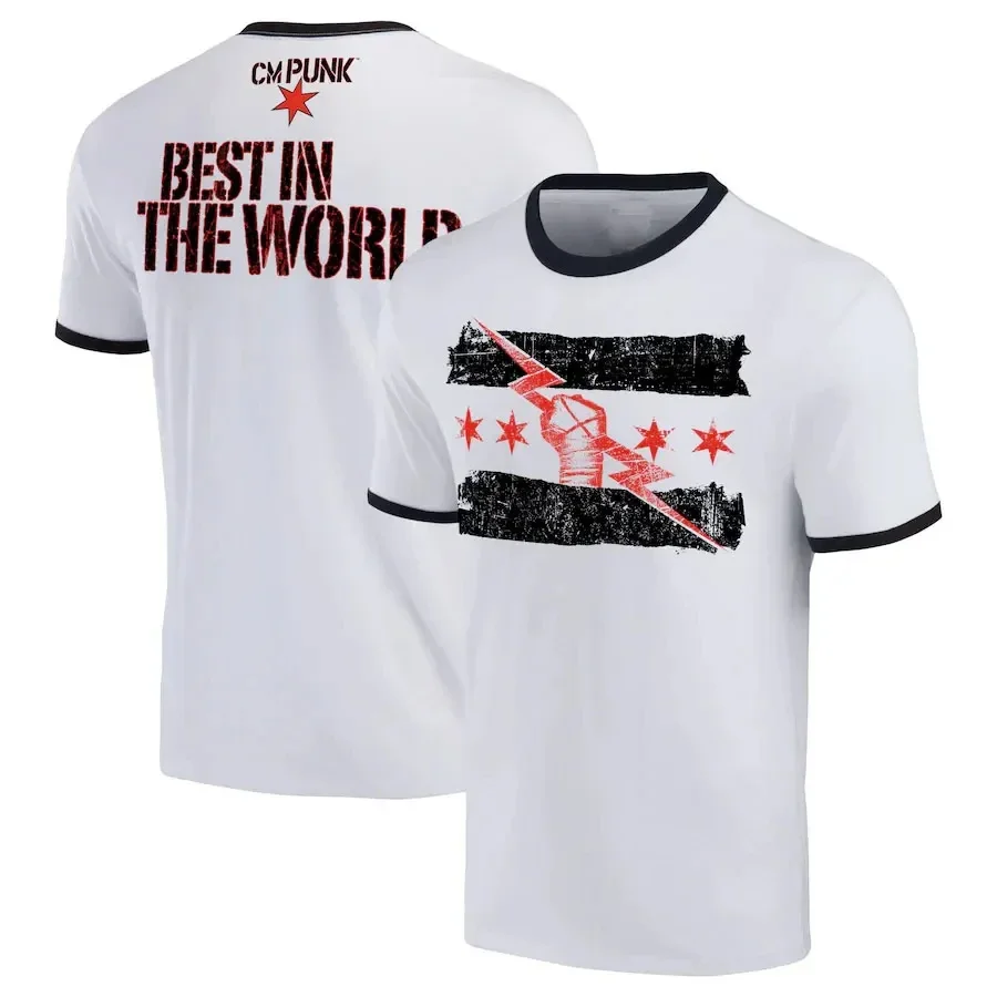 3D-gedrucktes CM Punk T-Shirt – Sportliches, großes Oberteil für Herren in Weiß/Schwarz – CM Punk Best in The World Ringer Sommer 2026