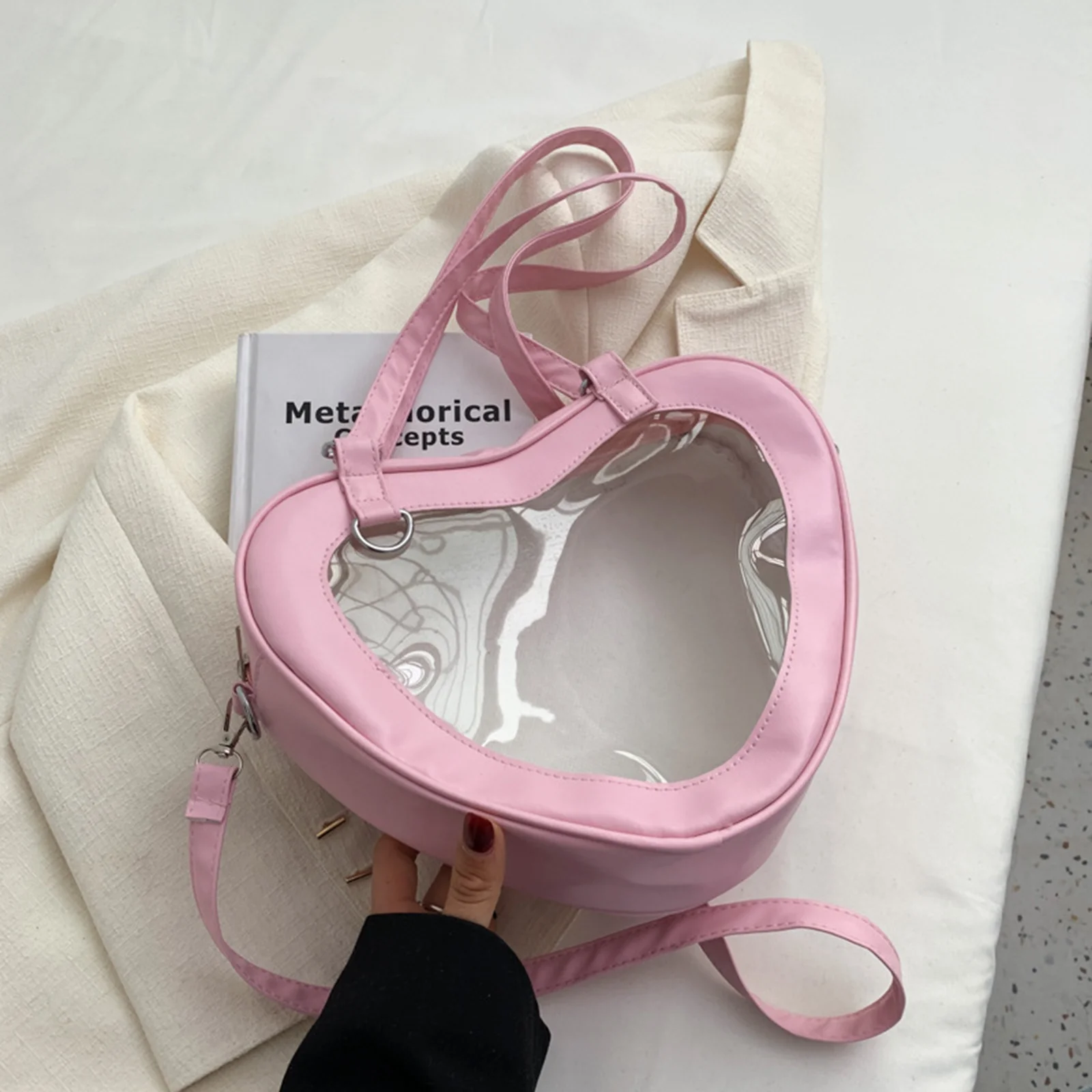 

Fashion Women Transparent Shoulder Bag Love Heart Shaped Pvc Clear Lady Girls Underarm Casual Daily Travel Handbag Totes Purse