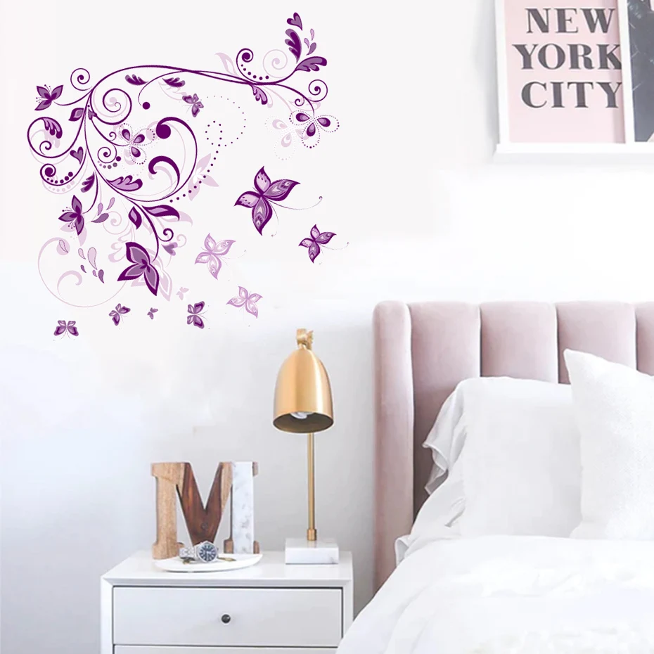 Adesivi Murali Farfalle Viola Sacinora - Decorazione Rimovibile In Vinile Per Cameretta, Soggiorno E Camera Da Letto (48x55 Cm)