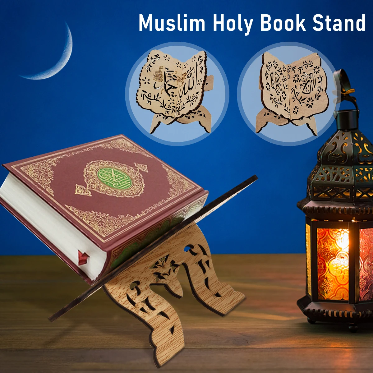 29,2 cm para Islam musulmán Eid al-Fitr Soporte de libro sagrado de decoración del hogar de tallado preciso soporte de libro sagrado 