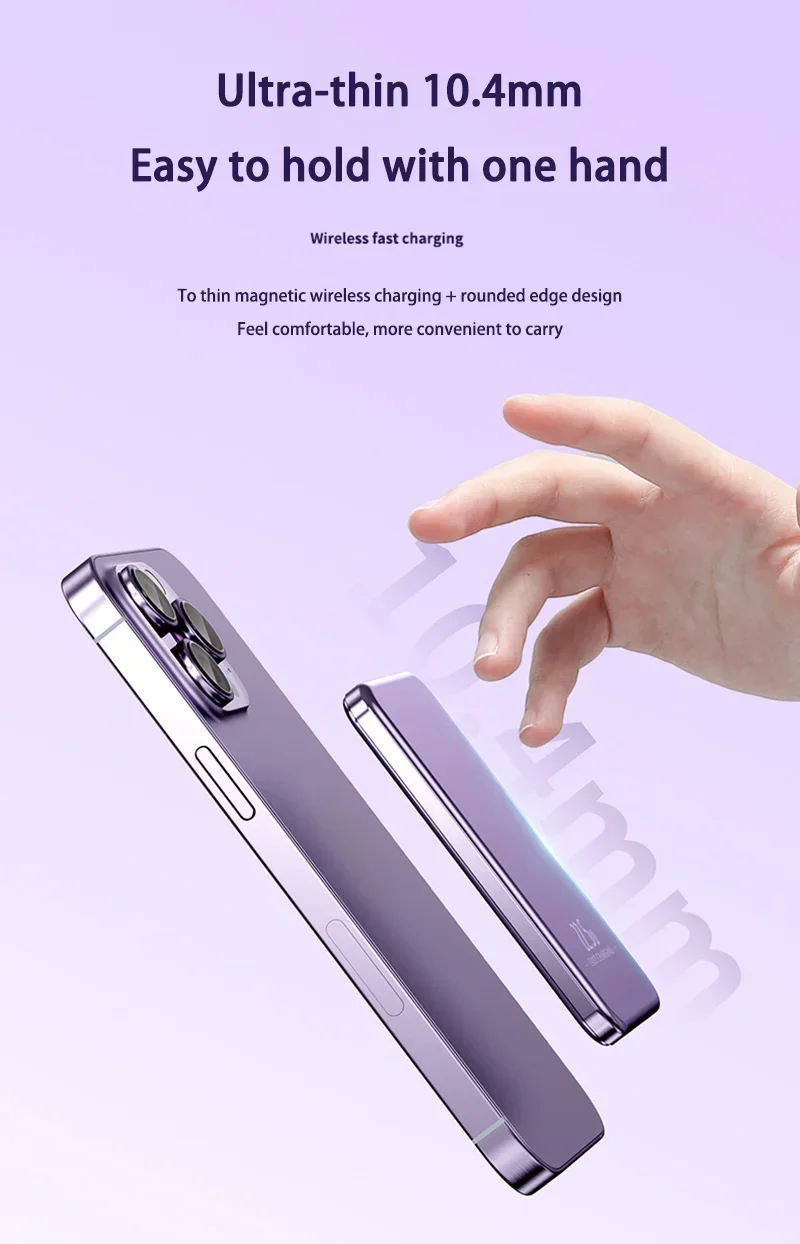 Ultra Slim Mac Safe Super Fast Charging Auxiliary Battery 50000mAh Magnetic Char