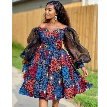 Chioma Printing Off Shoulder Long Sleeve Dress