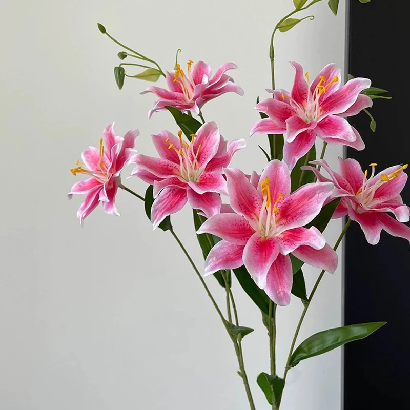 Elegant 70cm Artificial Lily Flower with Double Blooms for Wedding and Home Decor