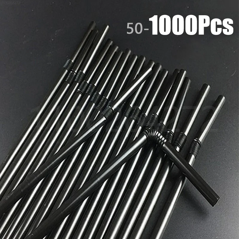 Black Disposable Straws Flexible Drinking Straws Plastic Curved Bendable Drink Tube Reusable Straw Wedding bar Party Accessories