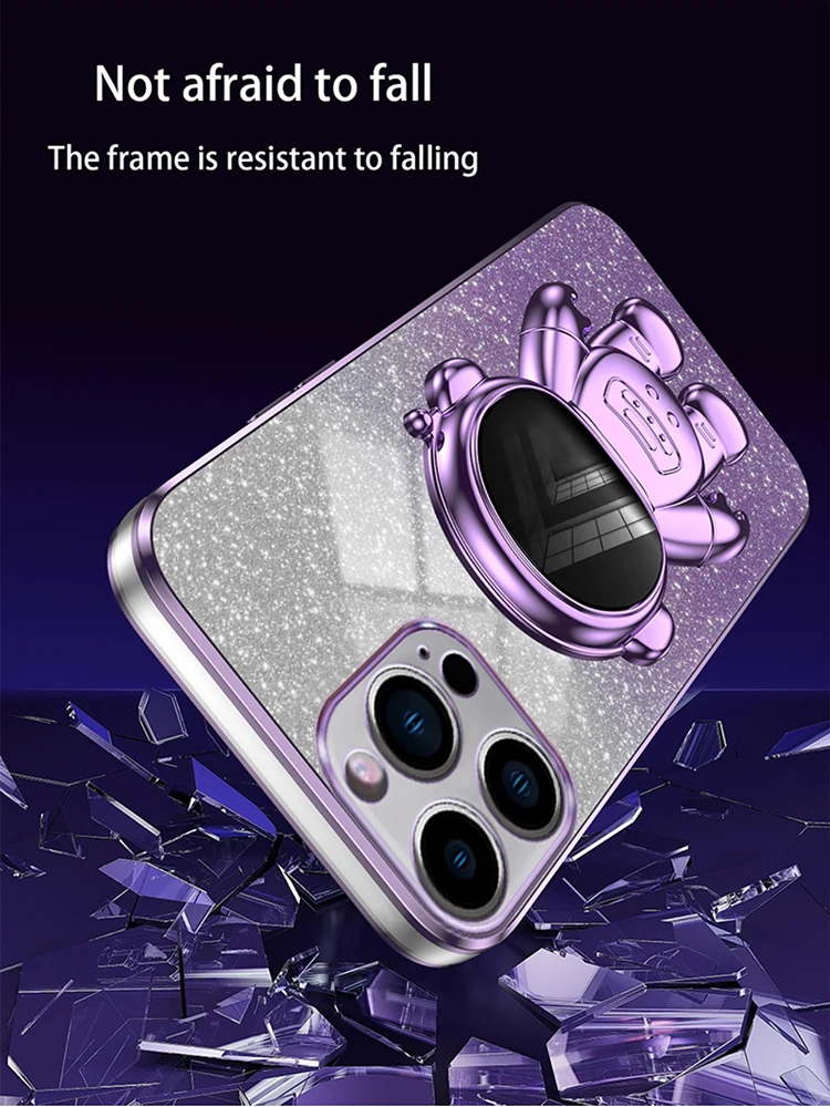 Support d'astronaute plaqué paillettes, Cae pour Iphone 15 14 13 12 11 Pro Max, Mini support, housse en Silicone sur Apple X Xr 6 7 8_voghion.com