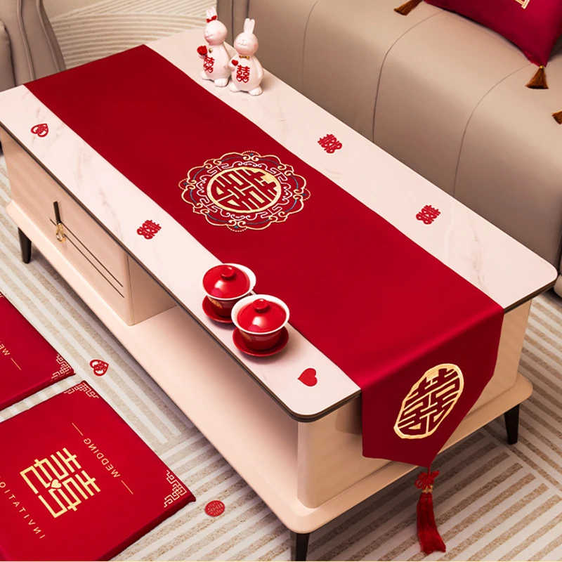 1 Stück Rotes Doppeltes Glück Tischdekoration Tuch Ornament für Hochzeit Valentinstag Jubiläum Feier Party Dekorationszubehör – Detail 6