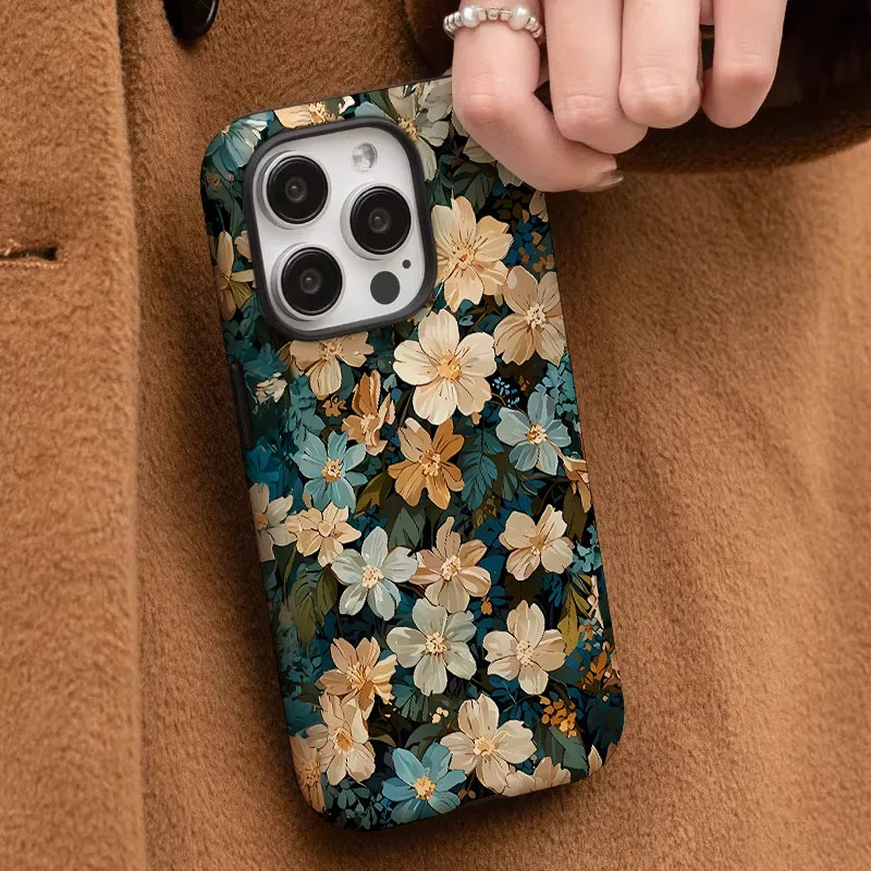 Retro Flower Phone Case with 2-in-1 Protection Film