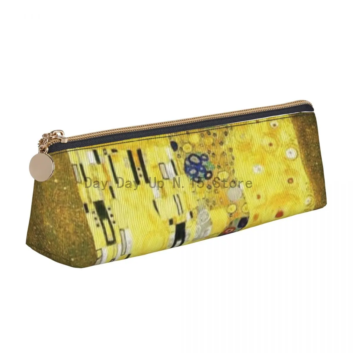 Astuccio a triangolo Gustav Klimt Art The Kiss Boy Girl University Zipper  Pencil Box semplici sacchetti di penna in pelle