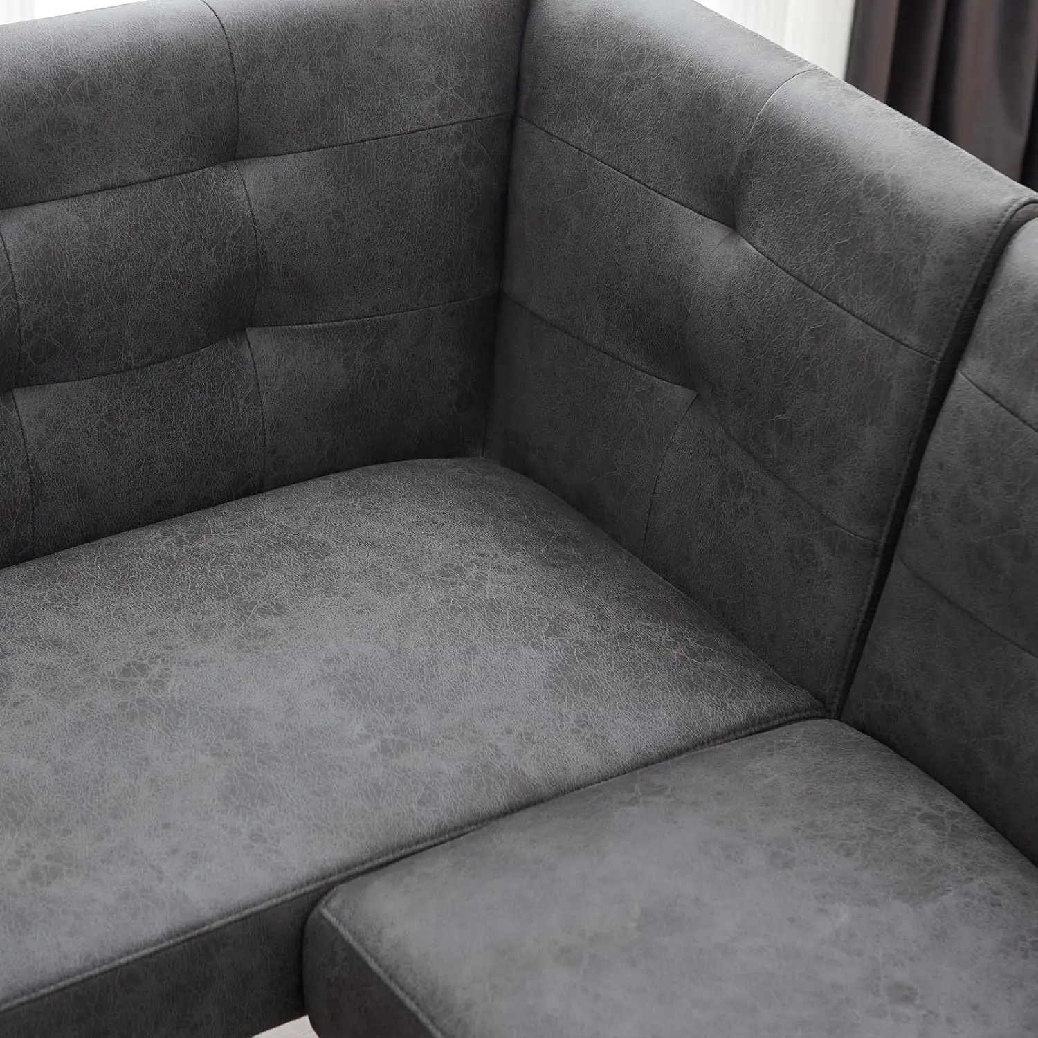 Modern L-Shaped Dining Bench, Vintage Fabric Upholstered Corner Sofa with Metal Legs for Kitchen Nook, Living Room