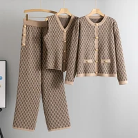 Knited 3 Piece Sets Elegant Women Long Sleeve Sweater Coat Single Breasted Knit Vest Trousers 2026 New