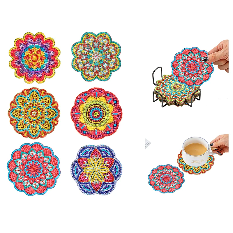 6 Pcs Diamond Painting Coasters with Holder, DIY Mandala Coasters Diamond  Painting Kits for Beginners, Adults & Kids Art Craft Supplies 