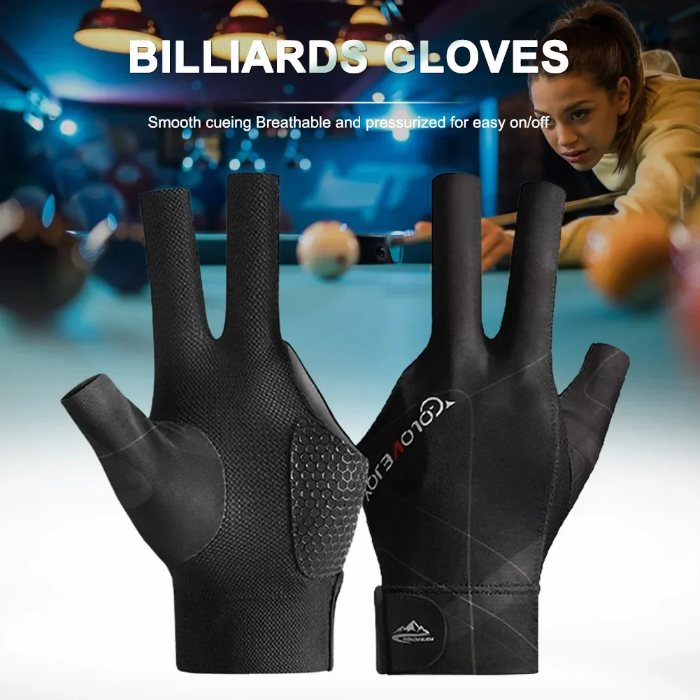 Open Finger Billiard Pool Gloves Adjustable Sticker Polyester Snooker Billiards Gloves Smooth Soft Portable Training Accessories