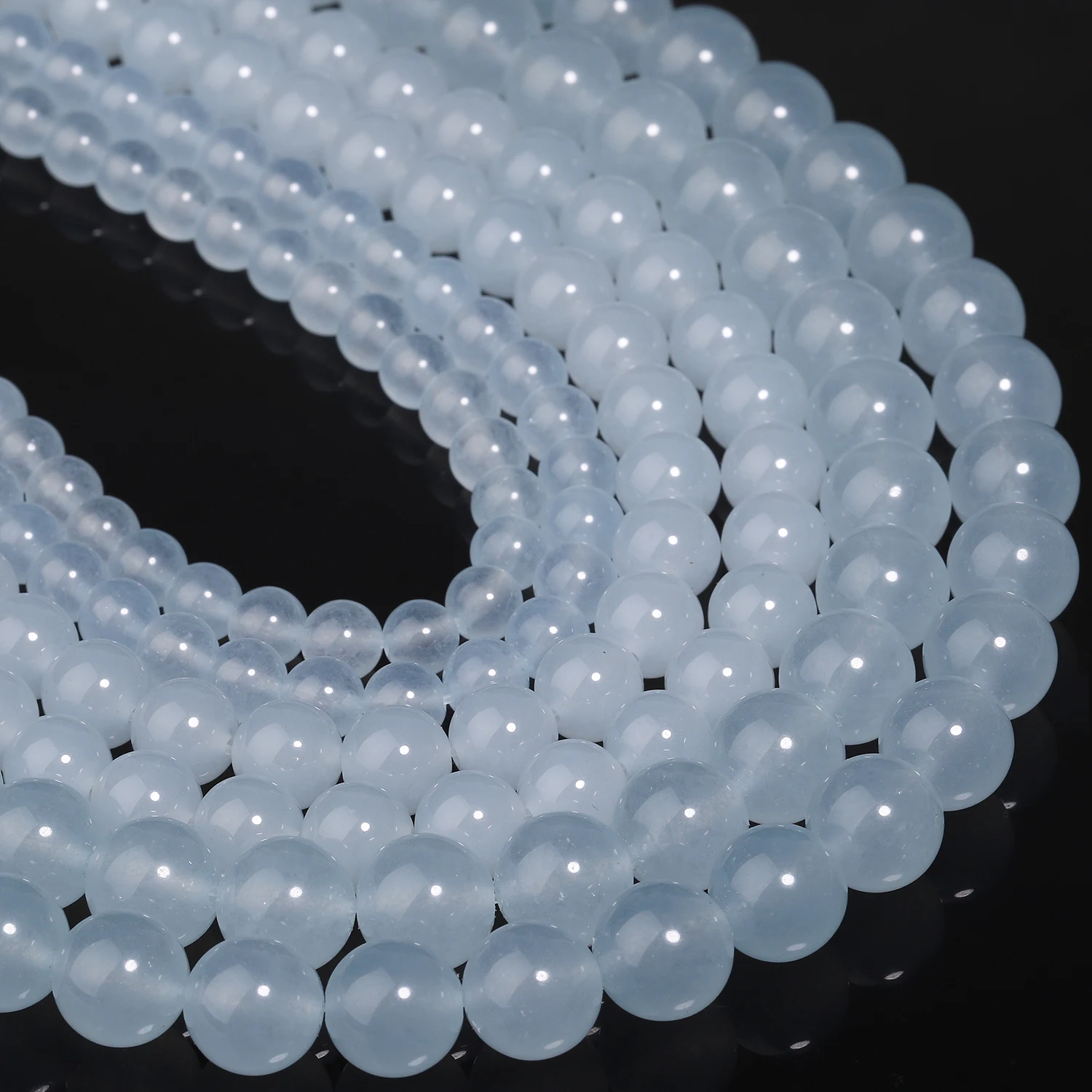 Lake Blue Natural Chalcedony Round Beads for Handmade Jewelry and Gifts