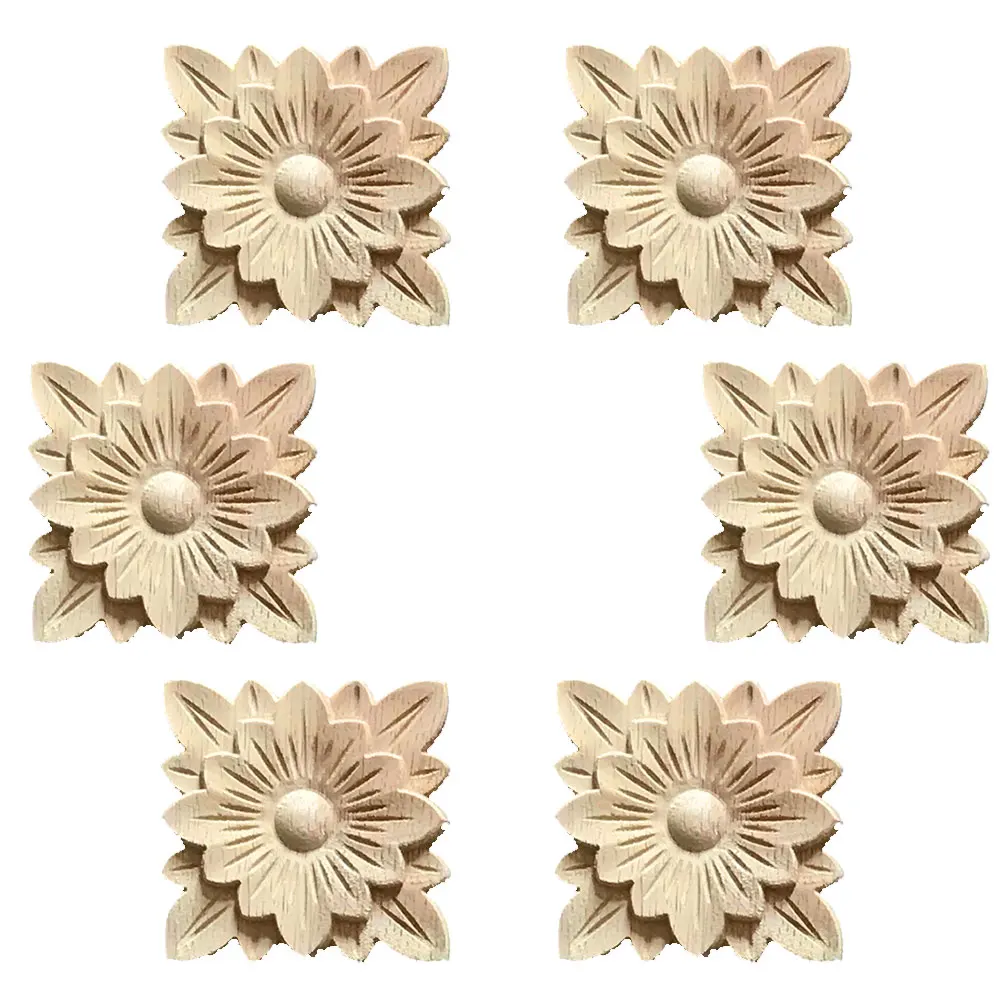 

6PCS Wooden Decal European Wood Applique Real Wood Carving Unpainted Wood Mouldings Carved Bed Door Home Decoration Accessories