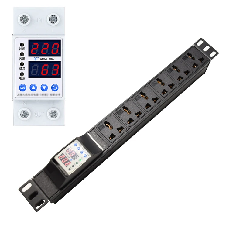 

Aluminium Alloy PDU Power Strip Distribution unit Over Current Protection Relay 6 Ways Universal Outlets for Network Cabinet