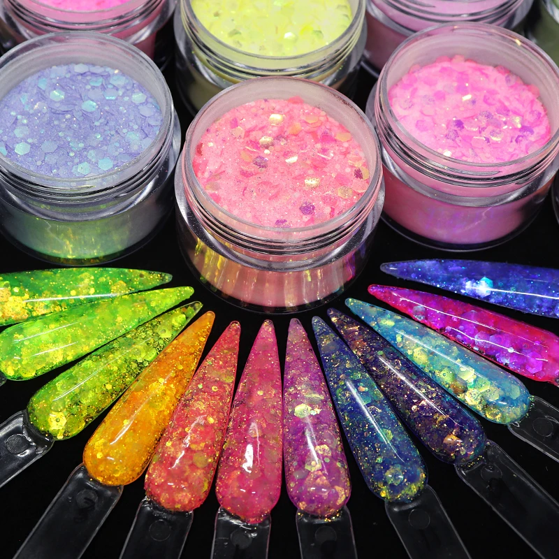 Nail Powder Acrylic Nail Powder 15g Mixed Mermaid Hexagon Chunky Glitter Sequins for Nail Extended Builder Sculpture Gel Polish Manicure