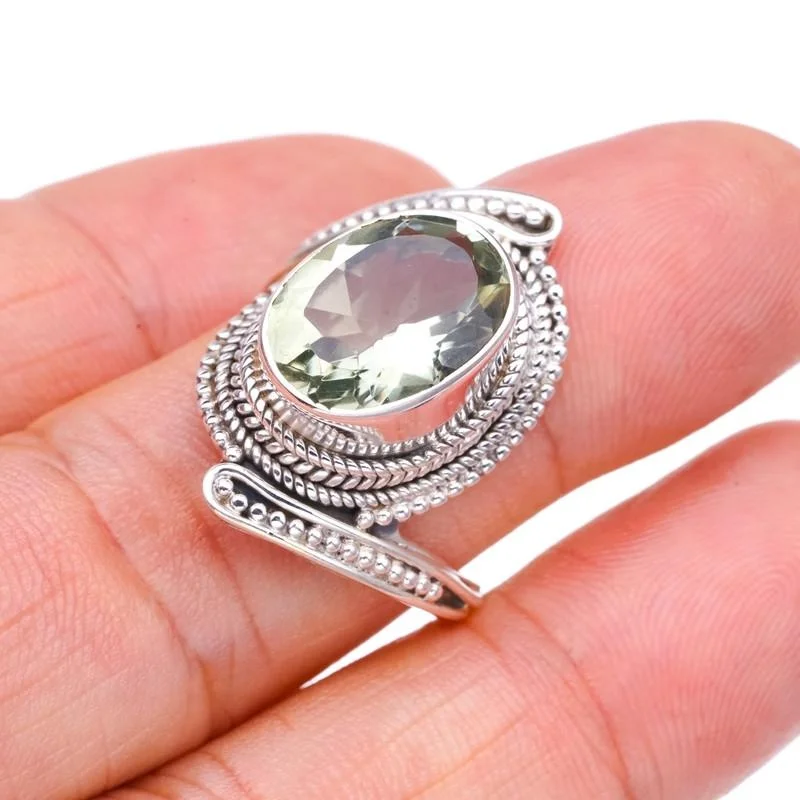 

StarGems® Natural Green Amethyst Handmade 925 Sterling Silver Ring 9.25 F2449