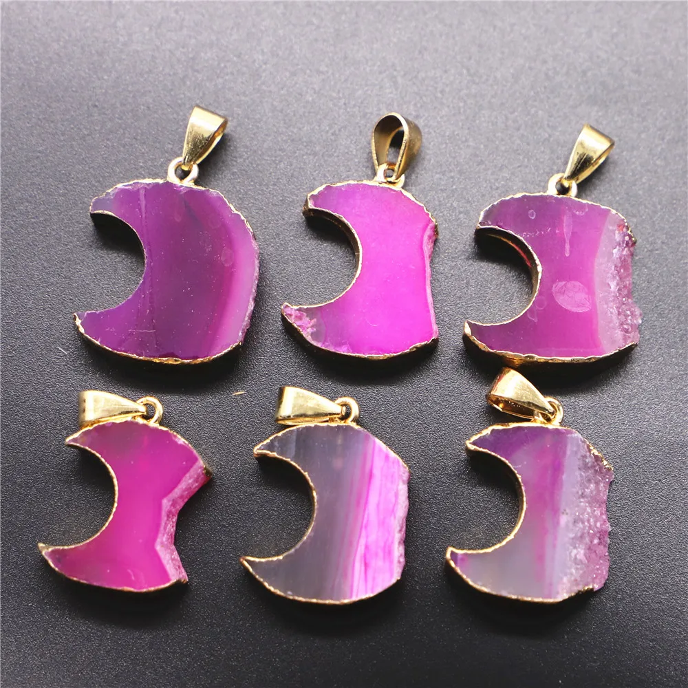 Natural Stone Druzys Agates Moon Necklace Pendants Charms Healing Crystals Irregular for DIY Jewelry Making Size 25-20mm 6PCS