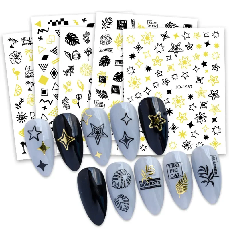 

Nail Stickers Gold Black Bronzing Slider Design Back Glue Nail Decals Nail Decoration DIY Tips