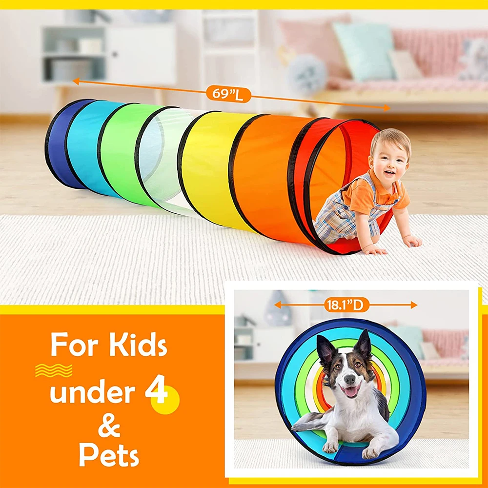 Kids Play Tunnel Tent for Toddlers Colorful Pop Up Crawl Toy for Baby or Pet with Breathable Mesh Collapsible Gift for Game 2