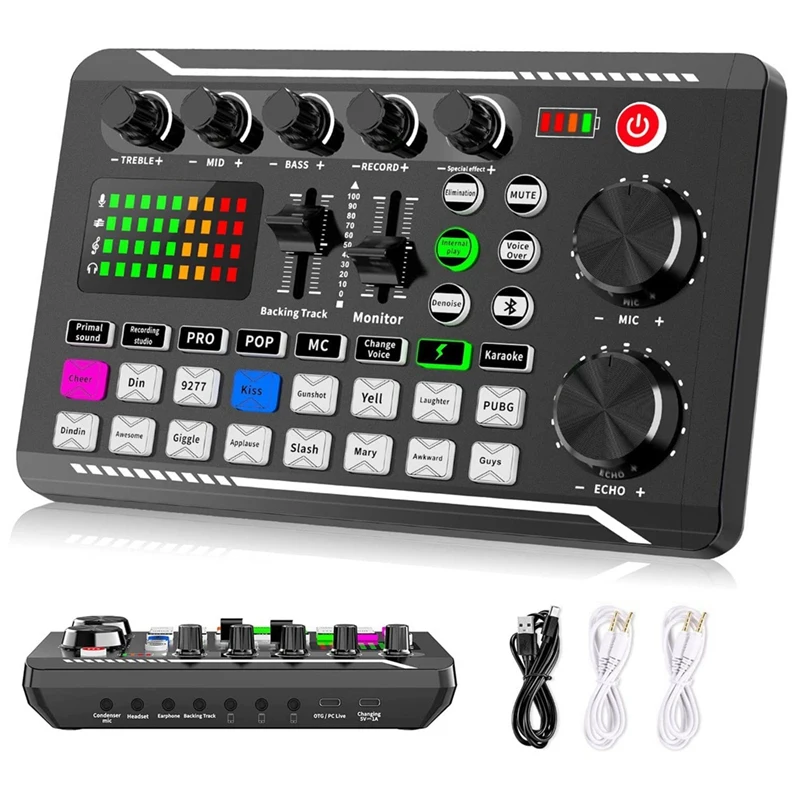 

F998 Live Sound Card Audio Mixer Podcast, Voice Changer For Sound Effects Board For Microphone Karaoke