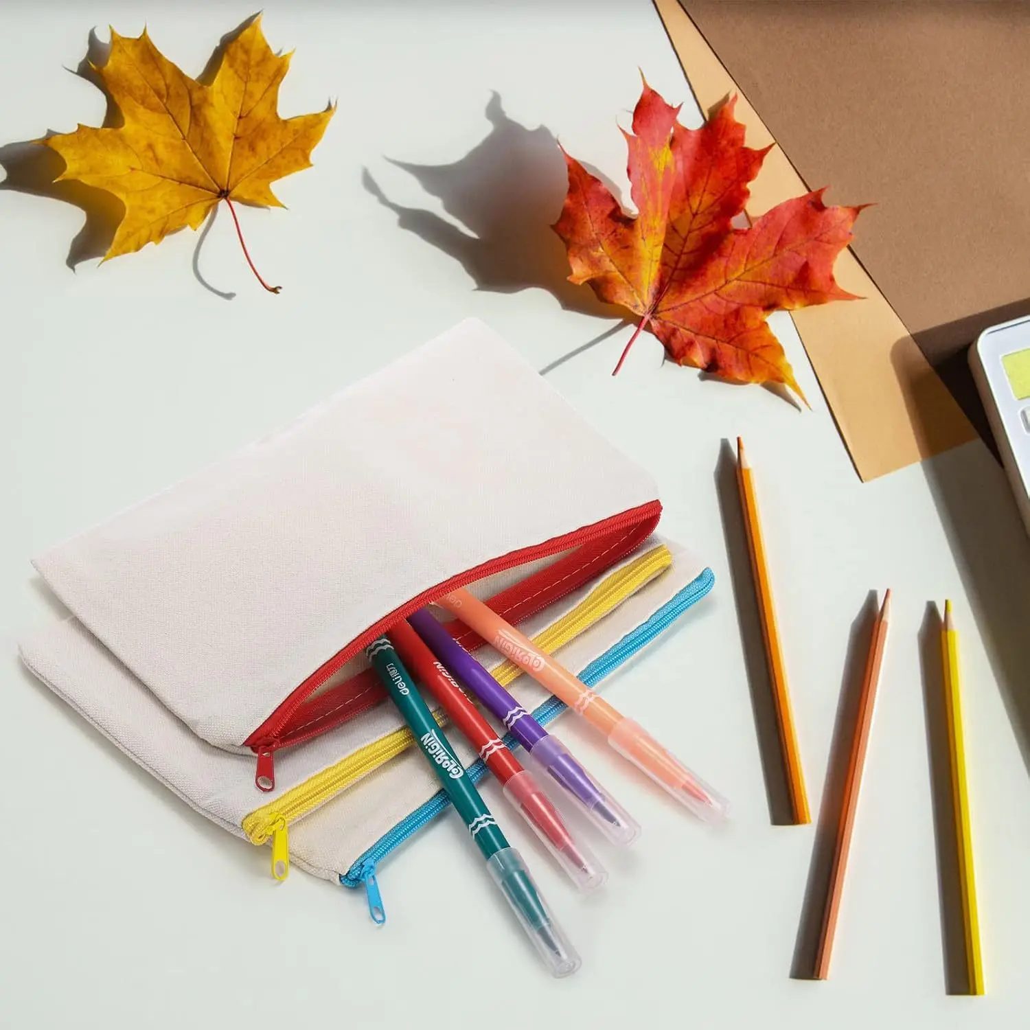 أكياس أكياس قماشية فارغة بسحاب - مقلمة من القماش المتين متعددة الألوان بسحاب للمدرسة والمكتب والسفر واللوازم الحرفية