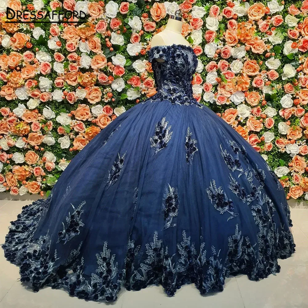 

Luxury Blue Quinceanera Dresses 2023 Charro Florals Ball Gown Prom Dress Masquerade Sweet 15 Year old Birthday vestidos de Xv