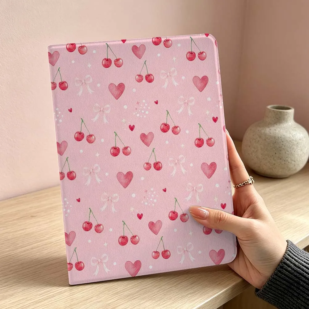 Pink Cherry Bow Pattern Soft Tablet Case - Vibrant and Stylish Protective Cover